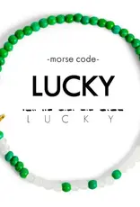 EthicGoods 3mm Morse Code Bracelet: Lucky (Green & Cloudy Glass)
