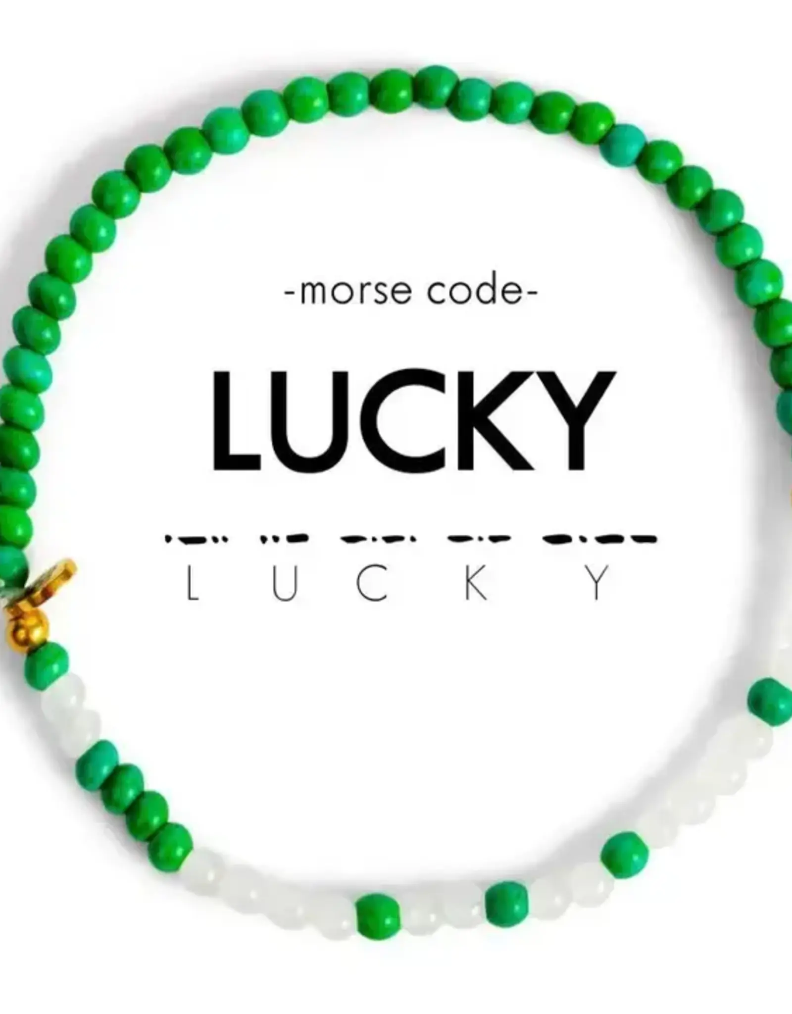 EthicGoods 3mm Morse Code Bracelet: Lucky (Green & Cloudy Glass)