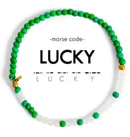 EthicGoods 3mm Morse Code Bracelet: Lucky (Green & Cloudy Glass)