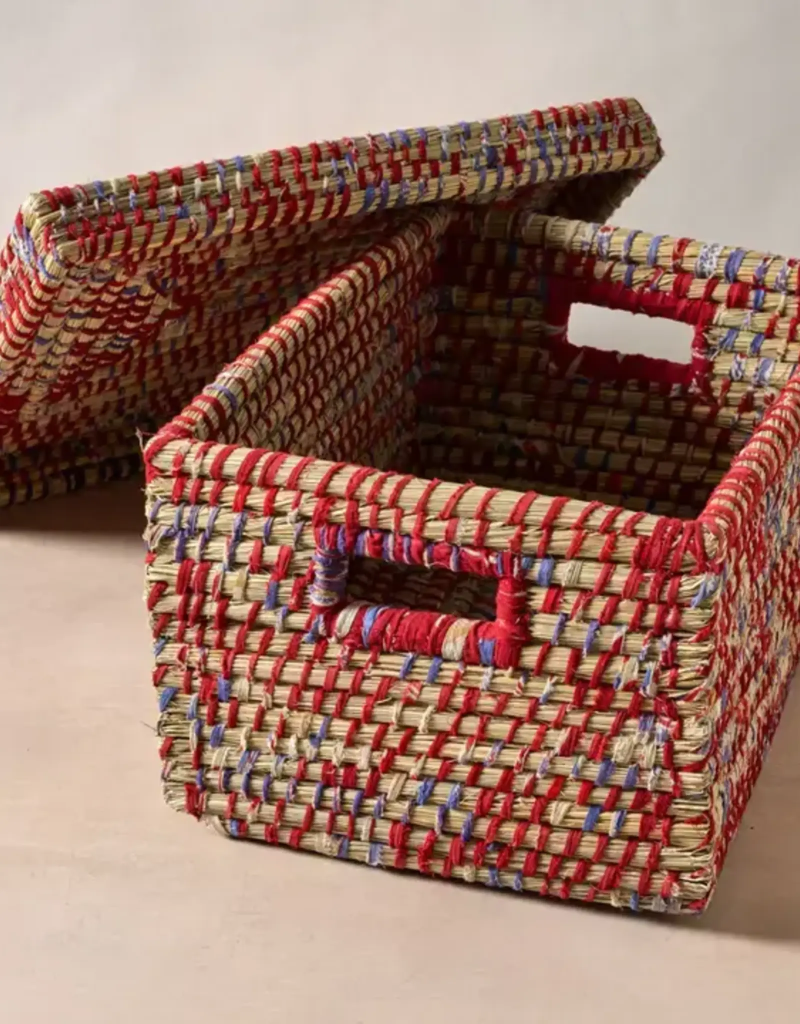 Ten Thousand Villages Lidded Sari Storage Basket 10.5"