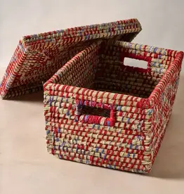 Ten Thousand Villages Lidded Sari Storage Basket 10.5"