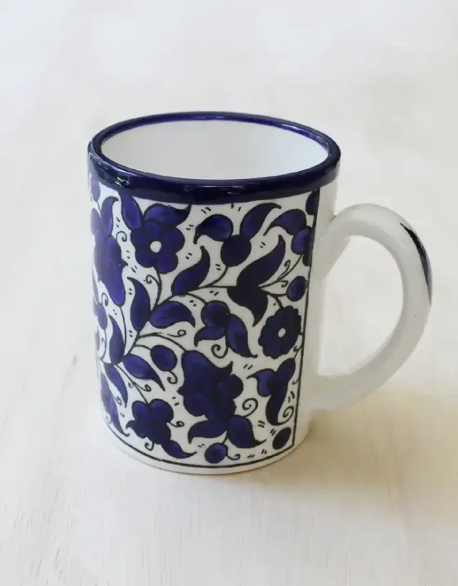 Venture Imports Blue Ceramic Floral Mug