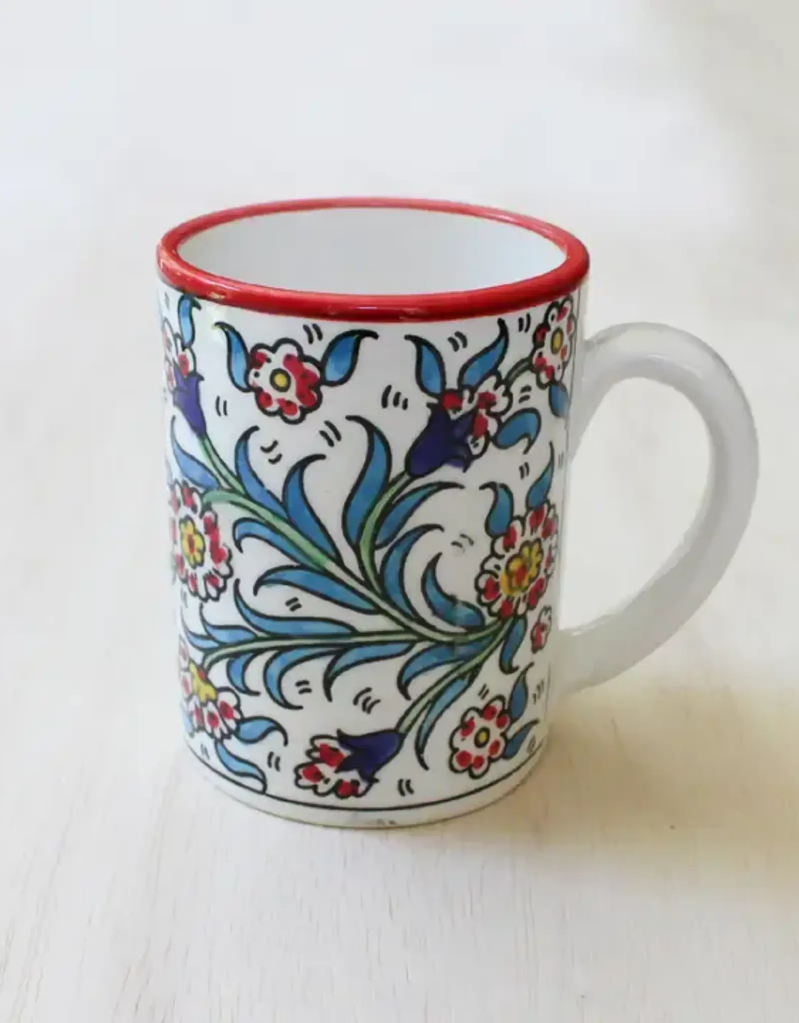 Venture Imports Red Ceramic Floral Mug