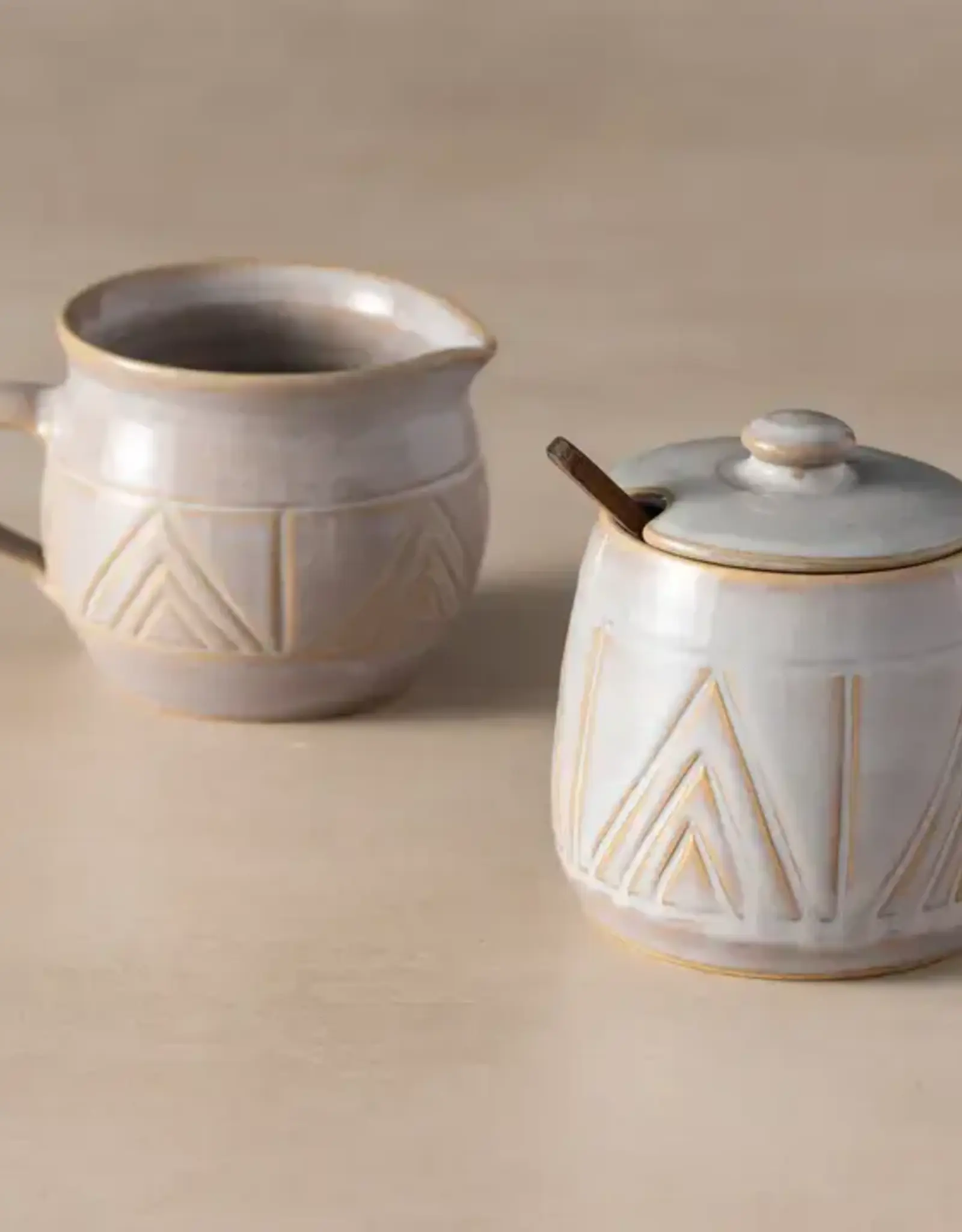 Ten Thousand Villages Mountain Peaks Ceramic Cream and Sugar Set