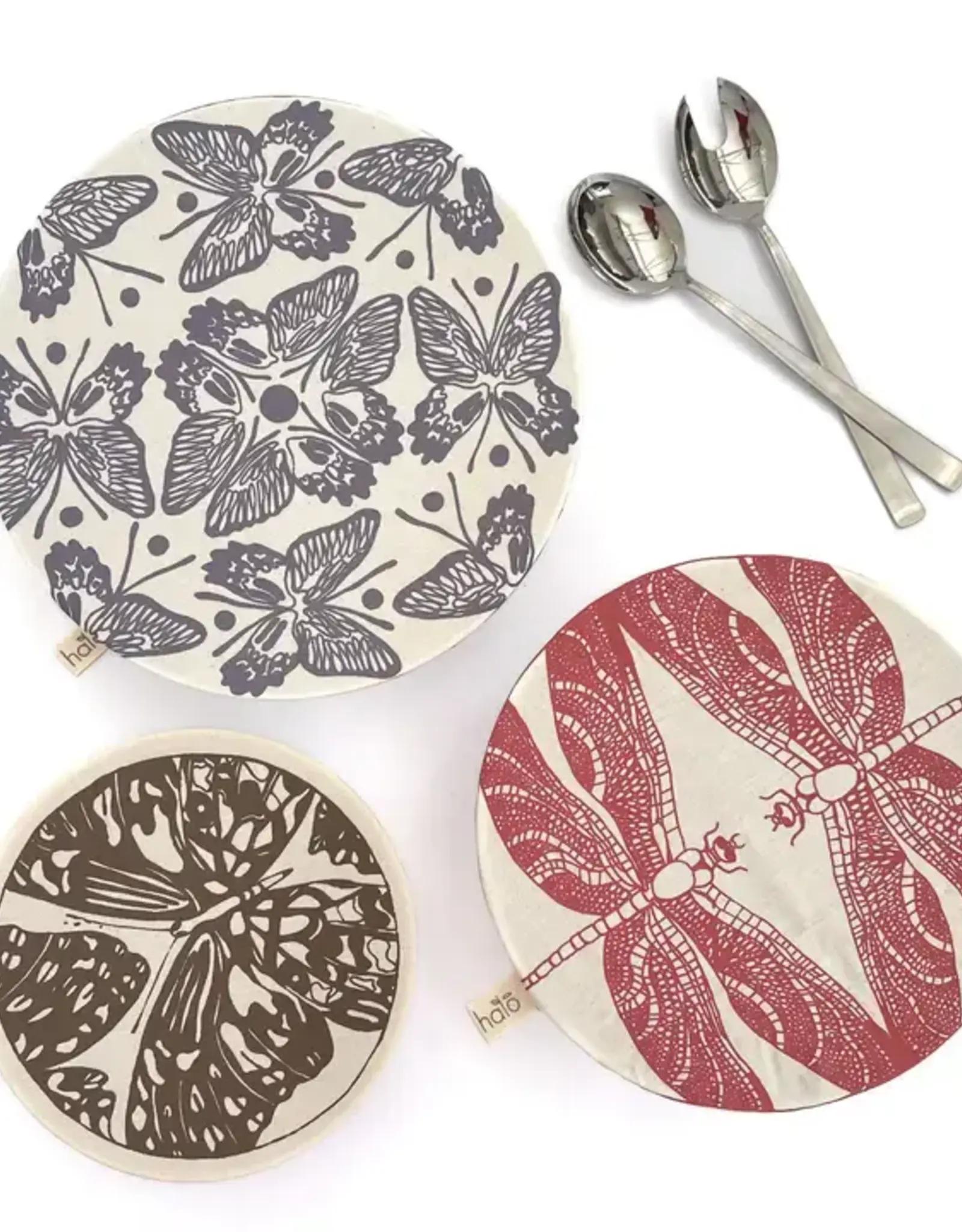 Halo Dish Covers Halo Bowl Cover Butterflies and Dragonflies Print  - Large Set of 3