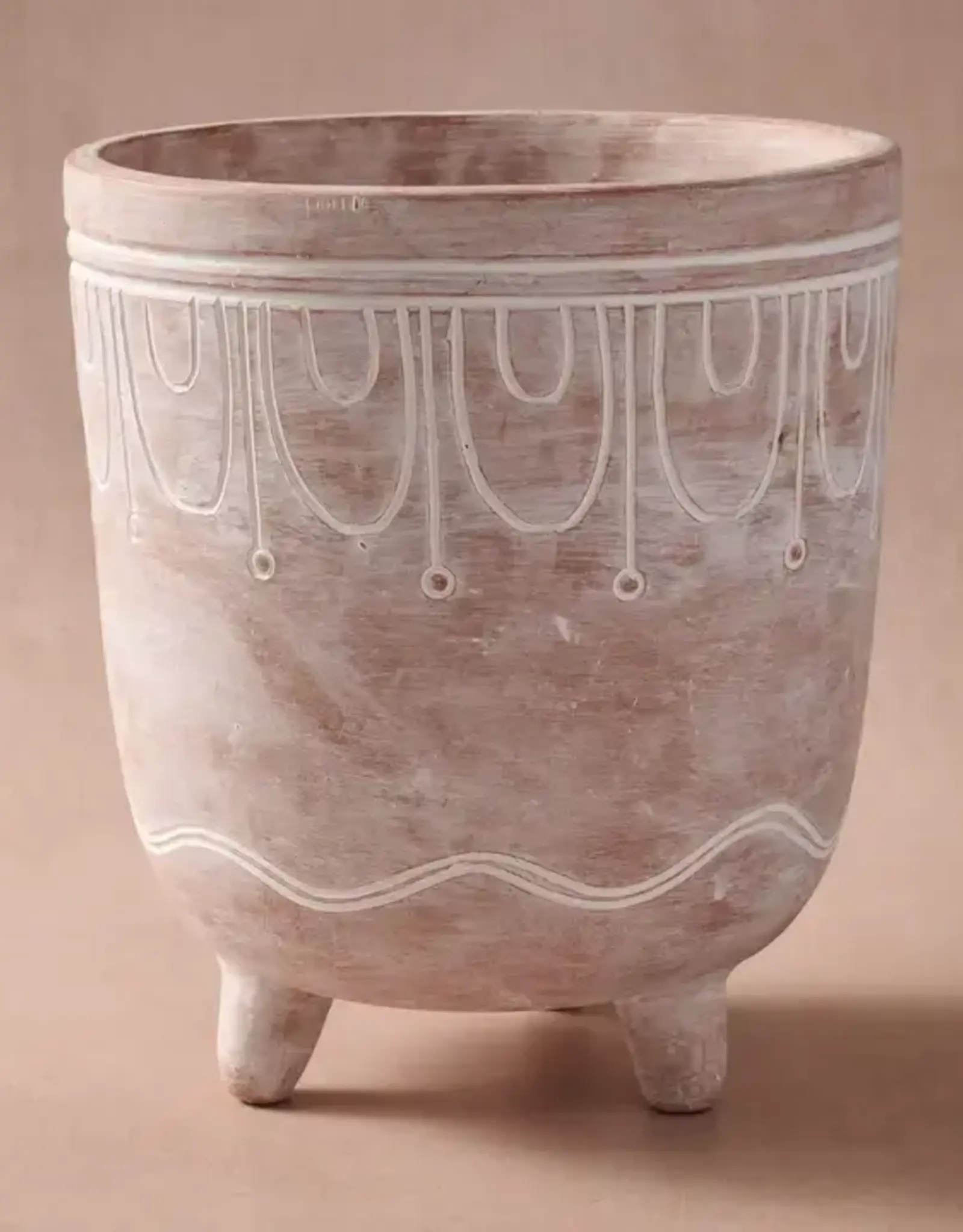 Ten Thousand Villages Jibana Etched Terracotta Planter - 7.5"D