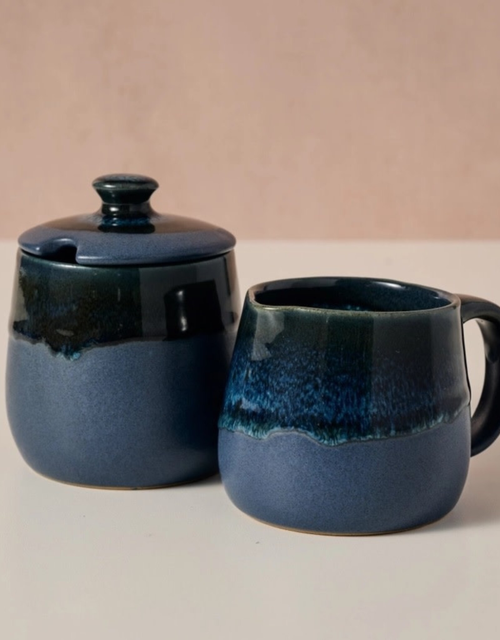 Ten Thousand Villages Jhapa Drip Glaze Cream & Sugar Set/2