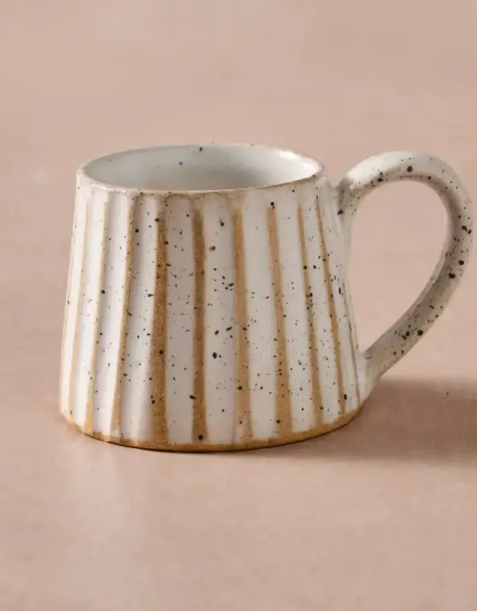 Ten Thousand Villages Sundara Conical Fluted Ceramic Espresso Mug - Speckled White