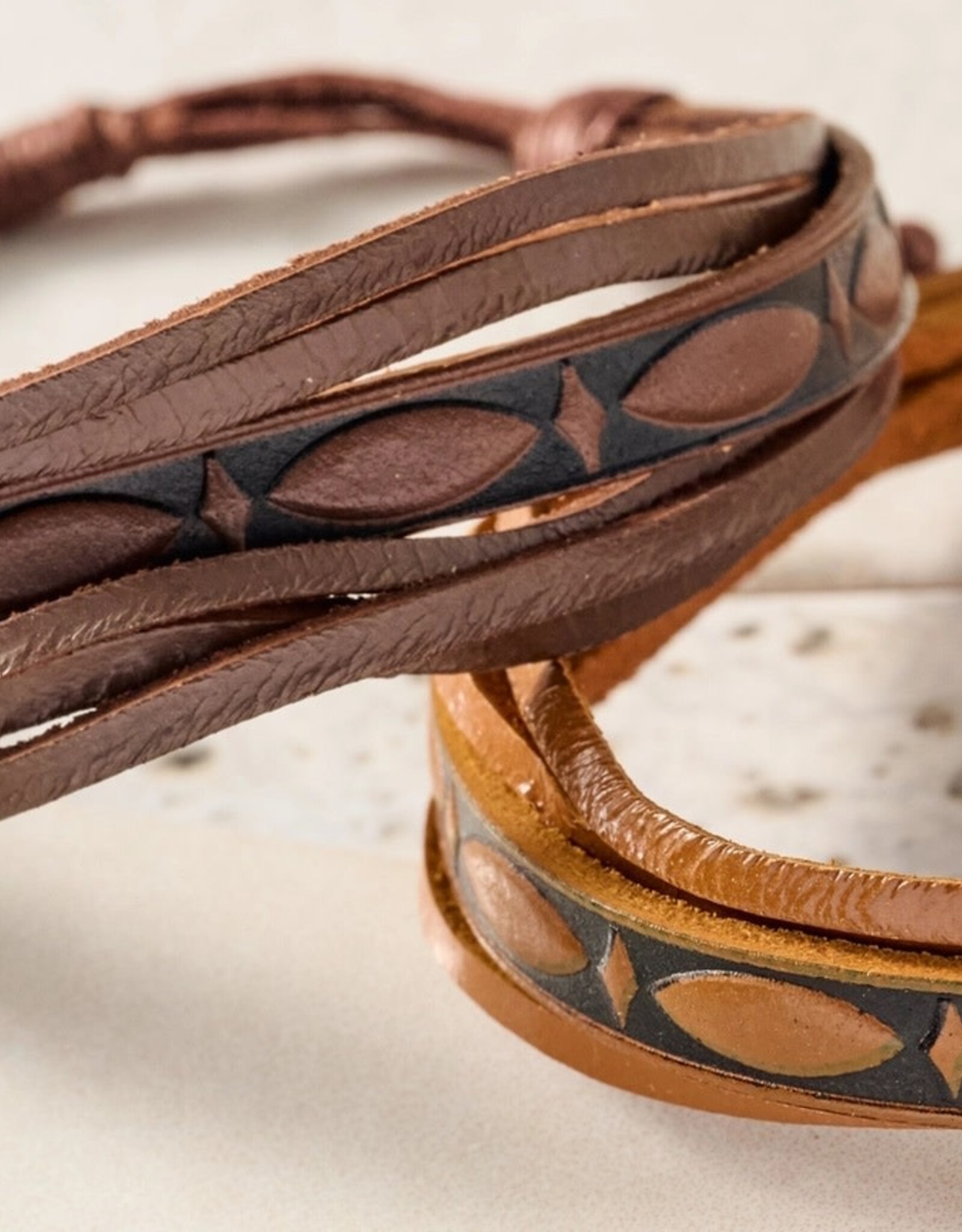 Ten Thousand Villages Tikat Embossed Leather Bracelets