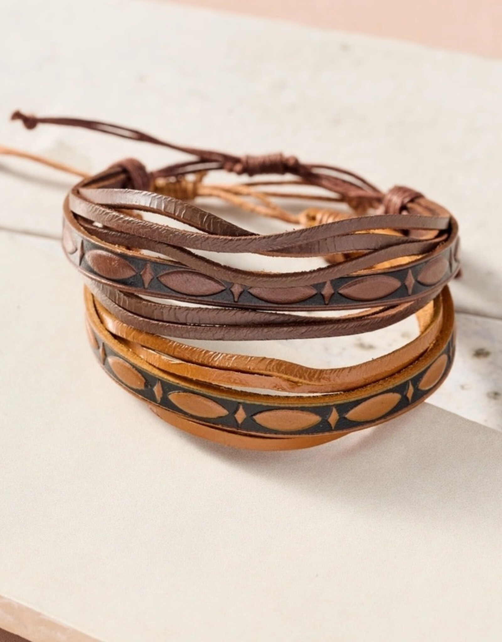 Ten Thousand Villages Tikat Embossed Leather Bracelets