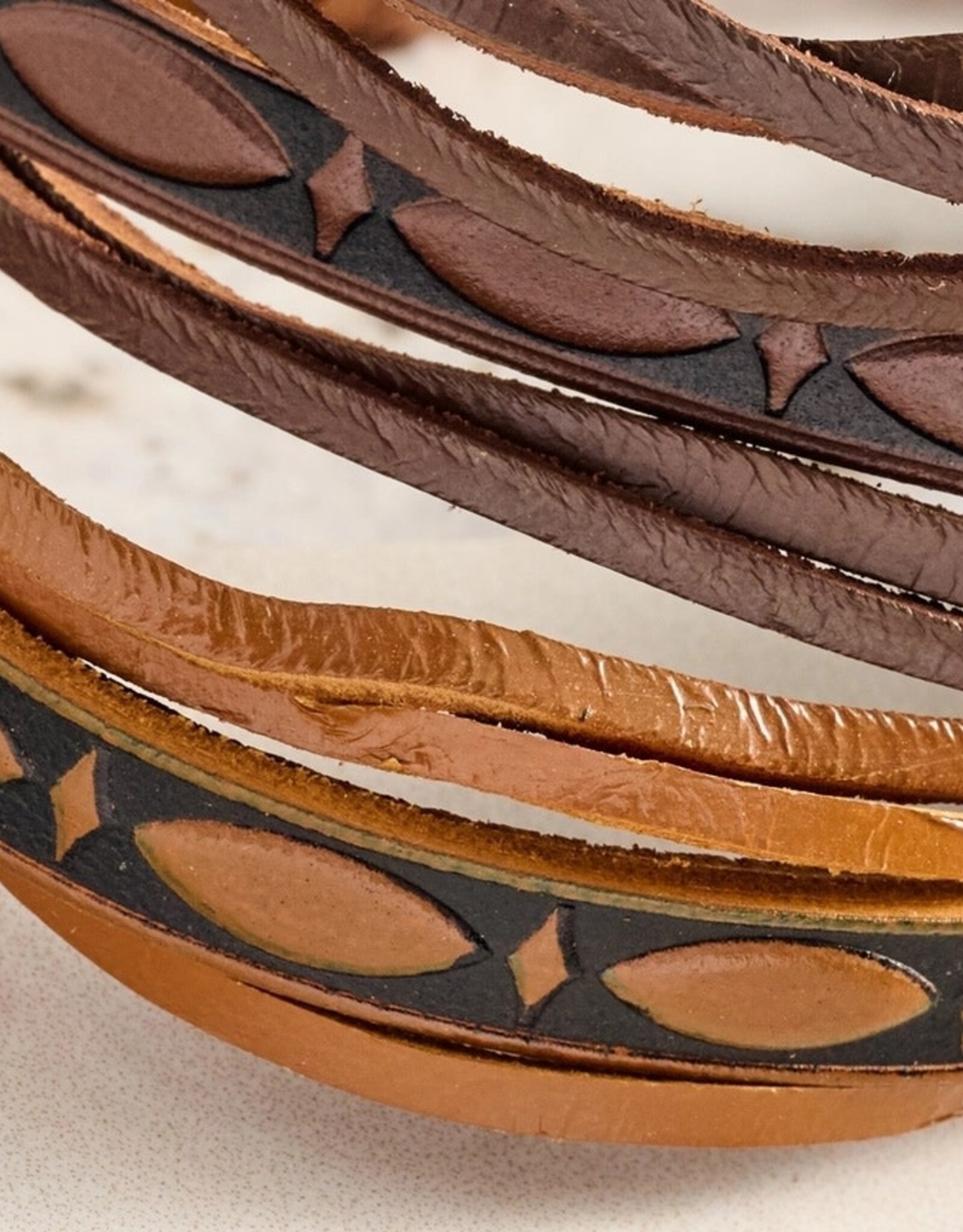 Ten Thousand Villages Tikat Embossed Leather Bracelets