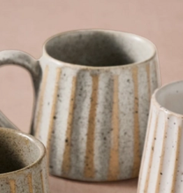 Ten Thousand Villages Sundara Conical Fluted Ceramic Espresso Mug - Speckled Oatmeal