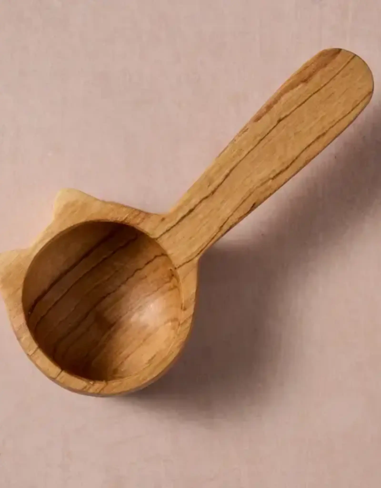 Ten Thousand Villages Kijiko Olive Wood Cat Coffee Scoop