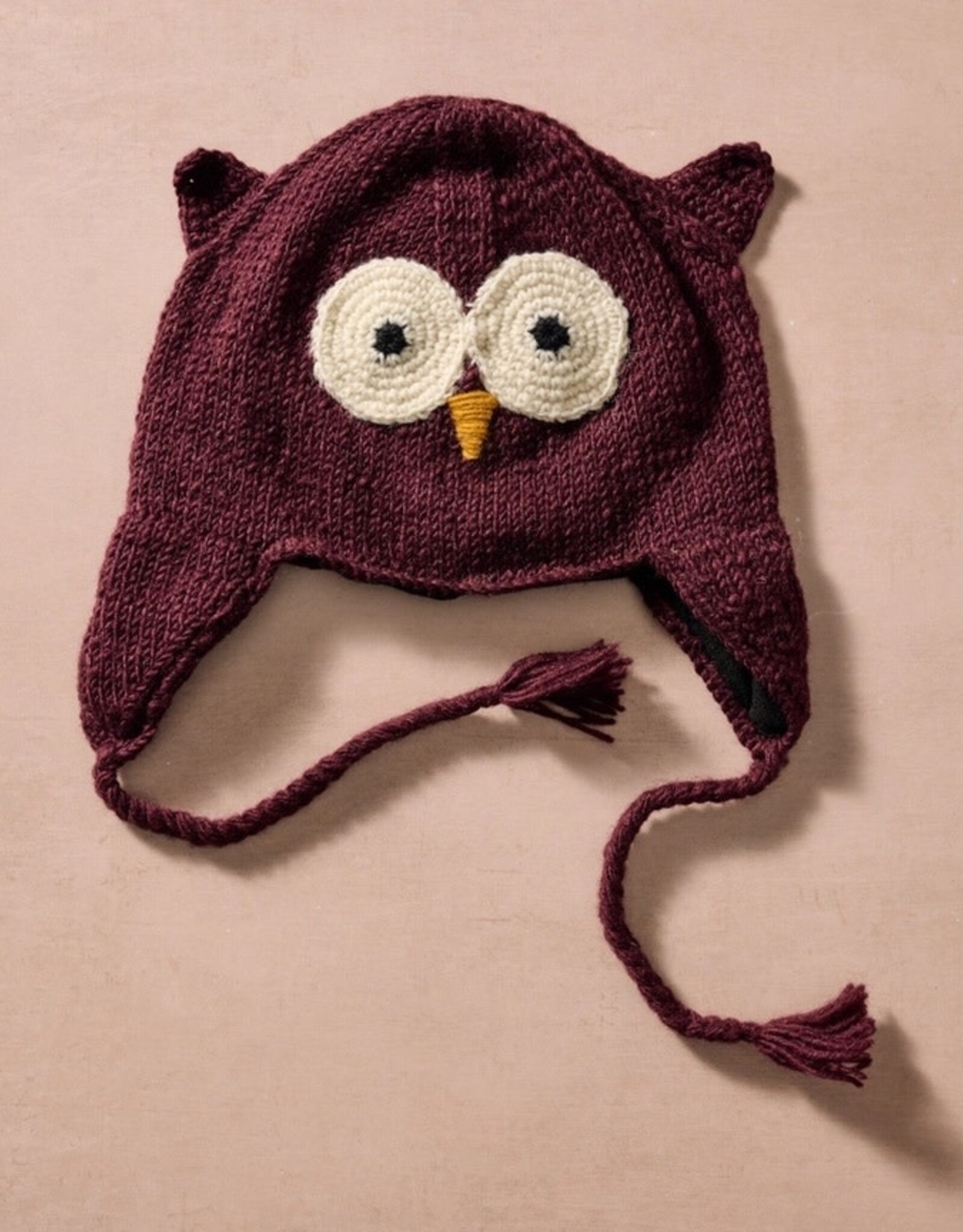Ten Thousand Villages Bina Eggplant Owl Beanie - Adult