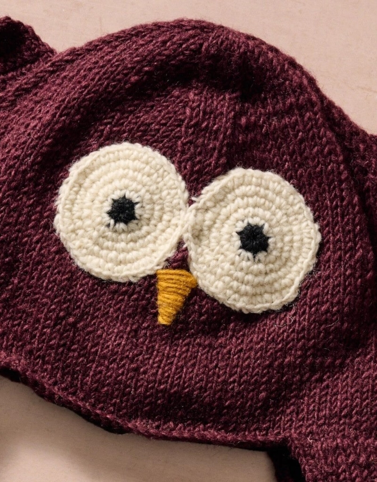 Ten Thousand Villages Bina Eggplant Owl Beanie - Adult