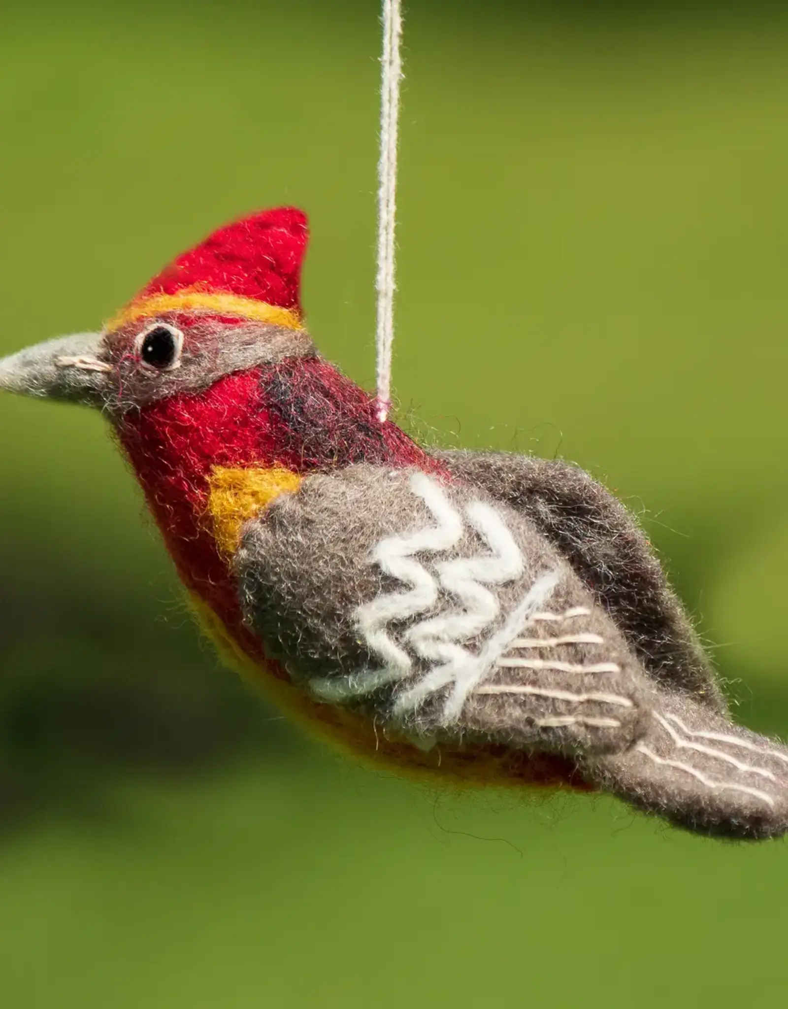 dZi Handmade Vermillion Flycatcher Woolie Bird Ornament