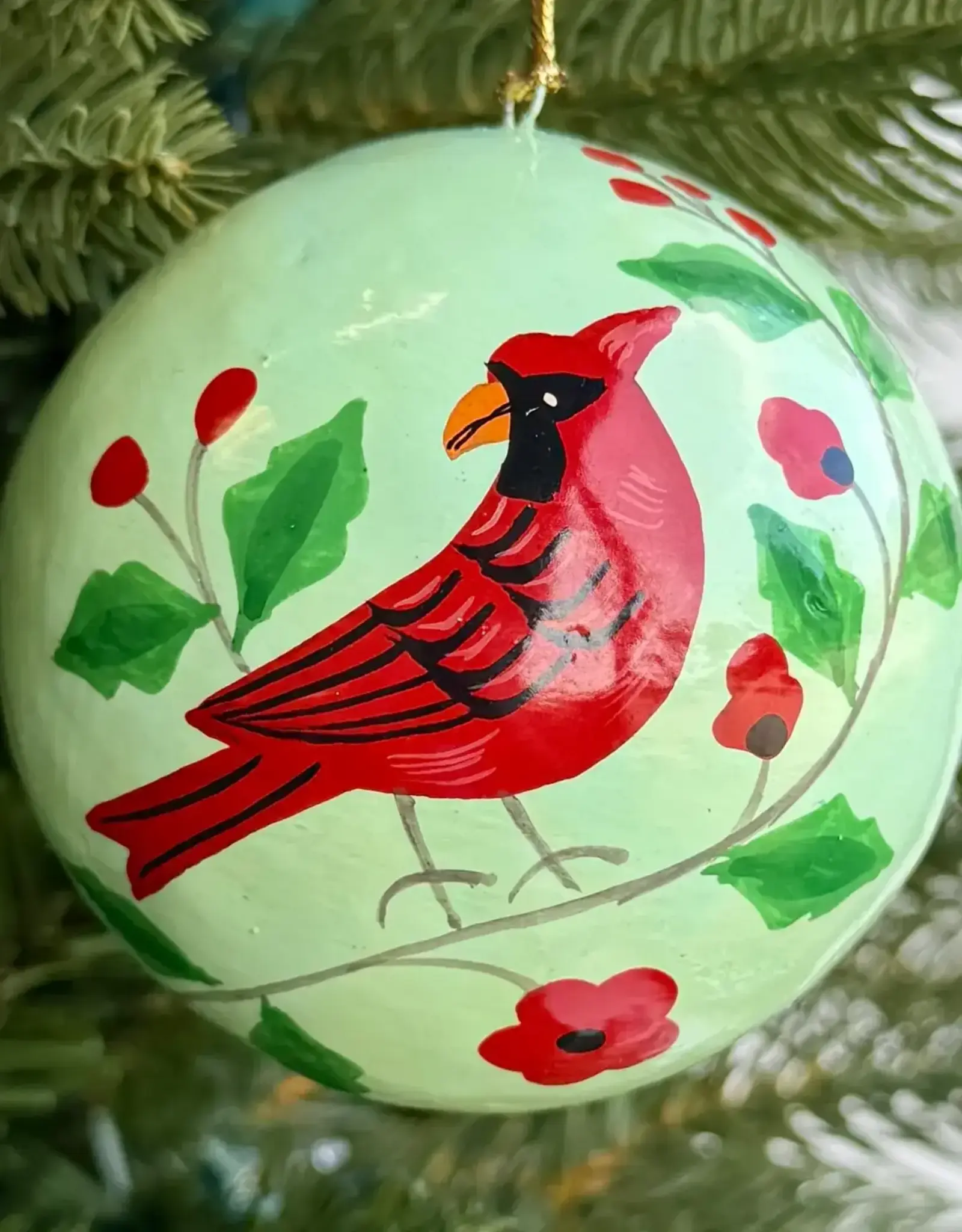Ornaments 4 Orphans Cardinal Paper Mache Ball Ornament