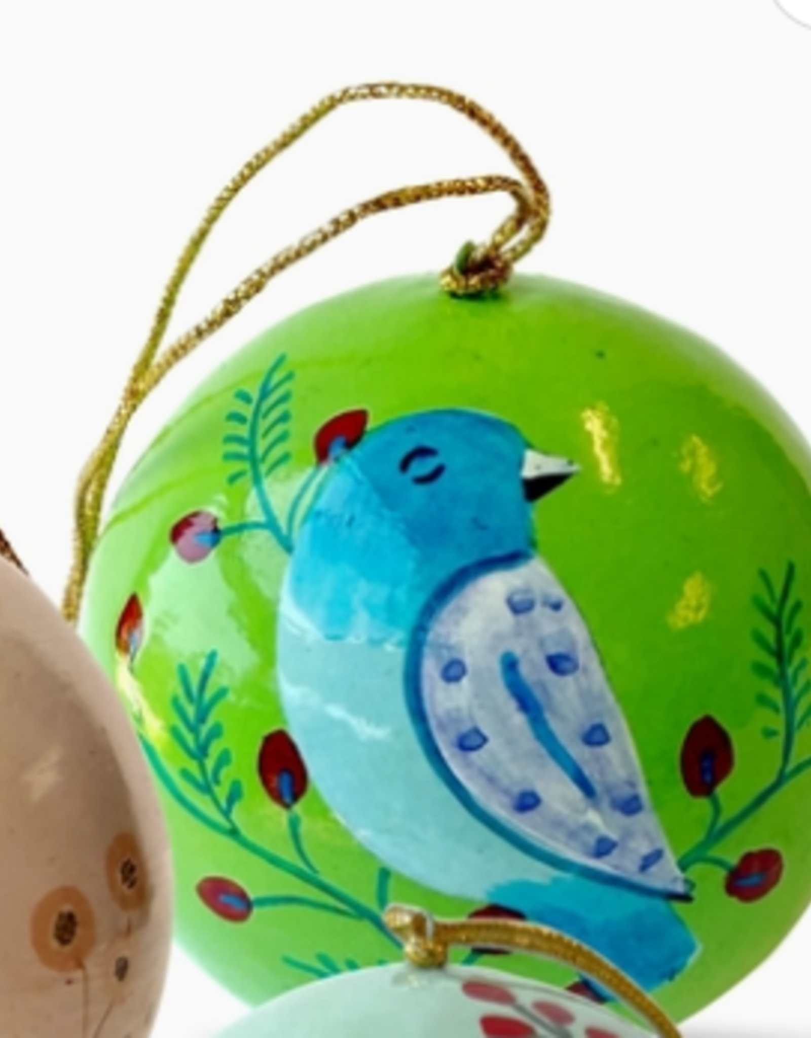 Ornaments 4 Orphans Blue Bird Paper Mache Ball Ornament