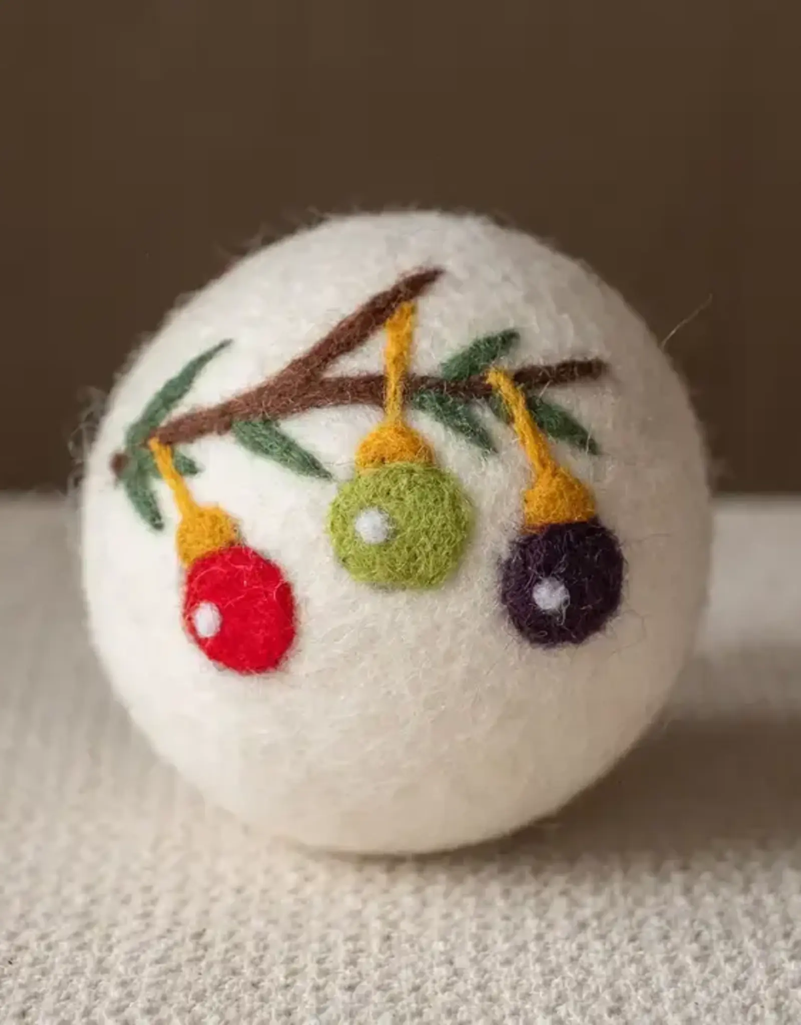 Ethical Global Ornament on a Branch Felt Dryer Ball
