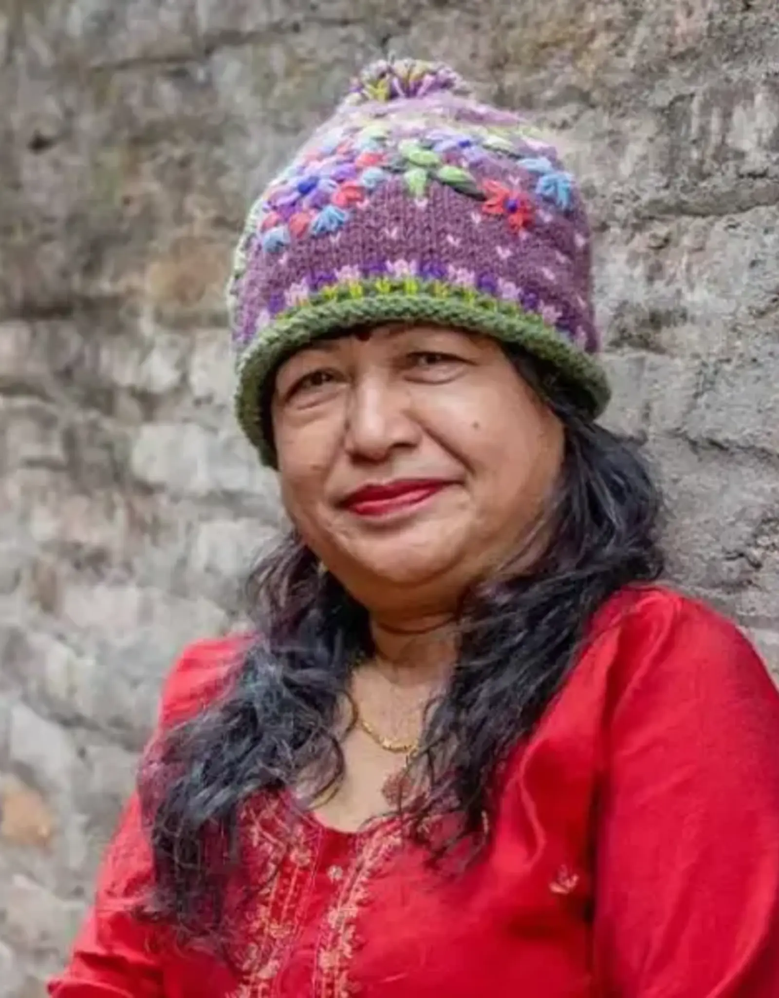 Ganesh Himal Wool Knit Flower Hat w/ Pom Pom