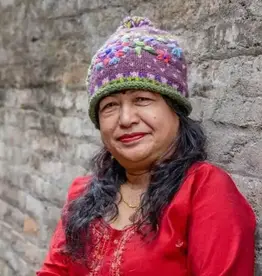 Ganesh Himal Wool Knit Flower Hat w/ Pom Pom