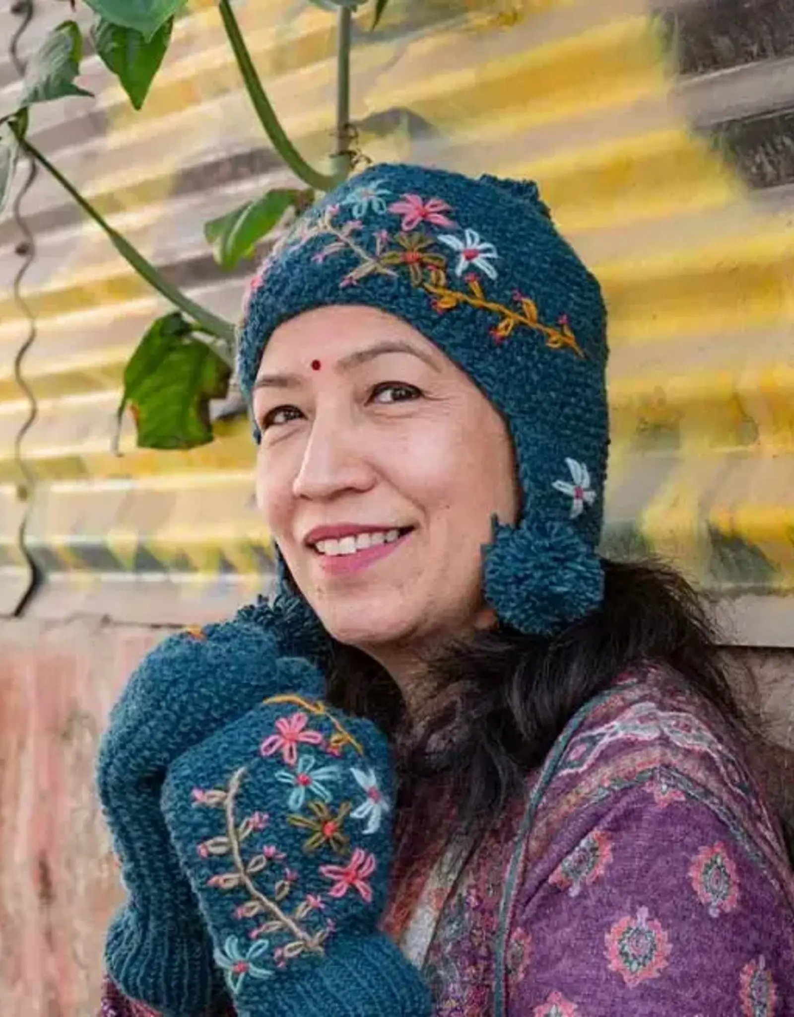 Ganesh Himal Knit Wool Embroidered Earflap Hat