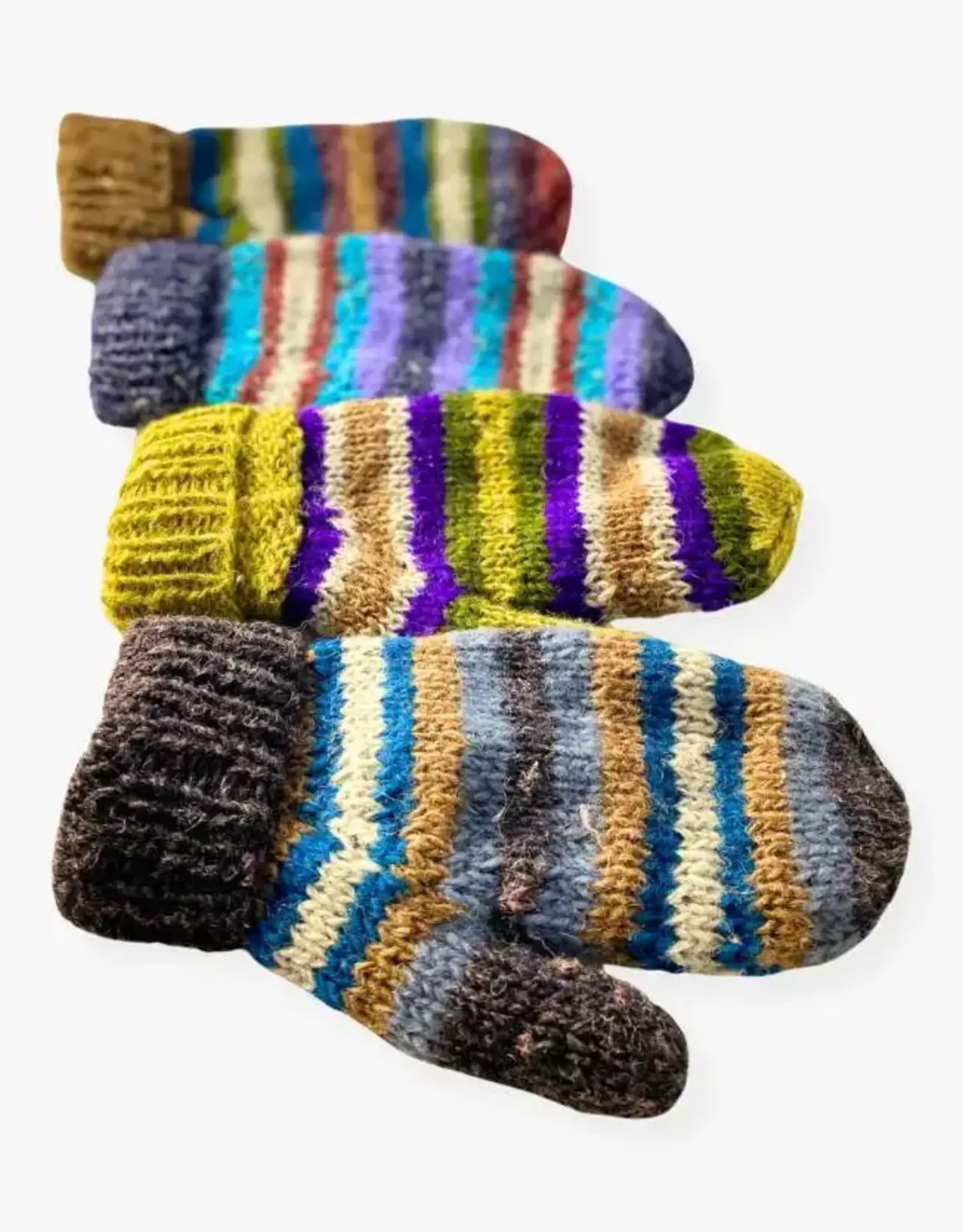 Ganesh Himal Striped Hemp and Wool Knit Mittens