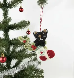 Global Crafts Black Kitty in Stocking Felt Ornament