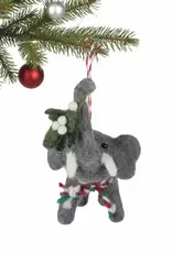 Global Crafts Elephant and Misletoe Ornament