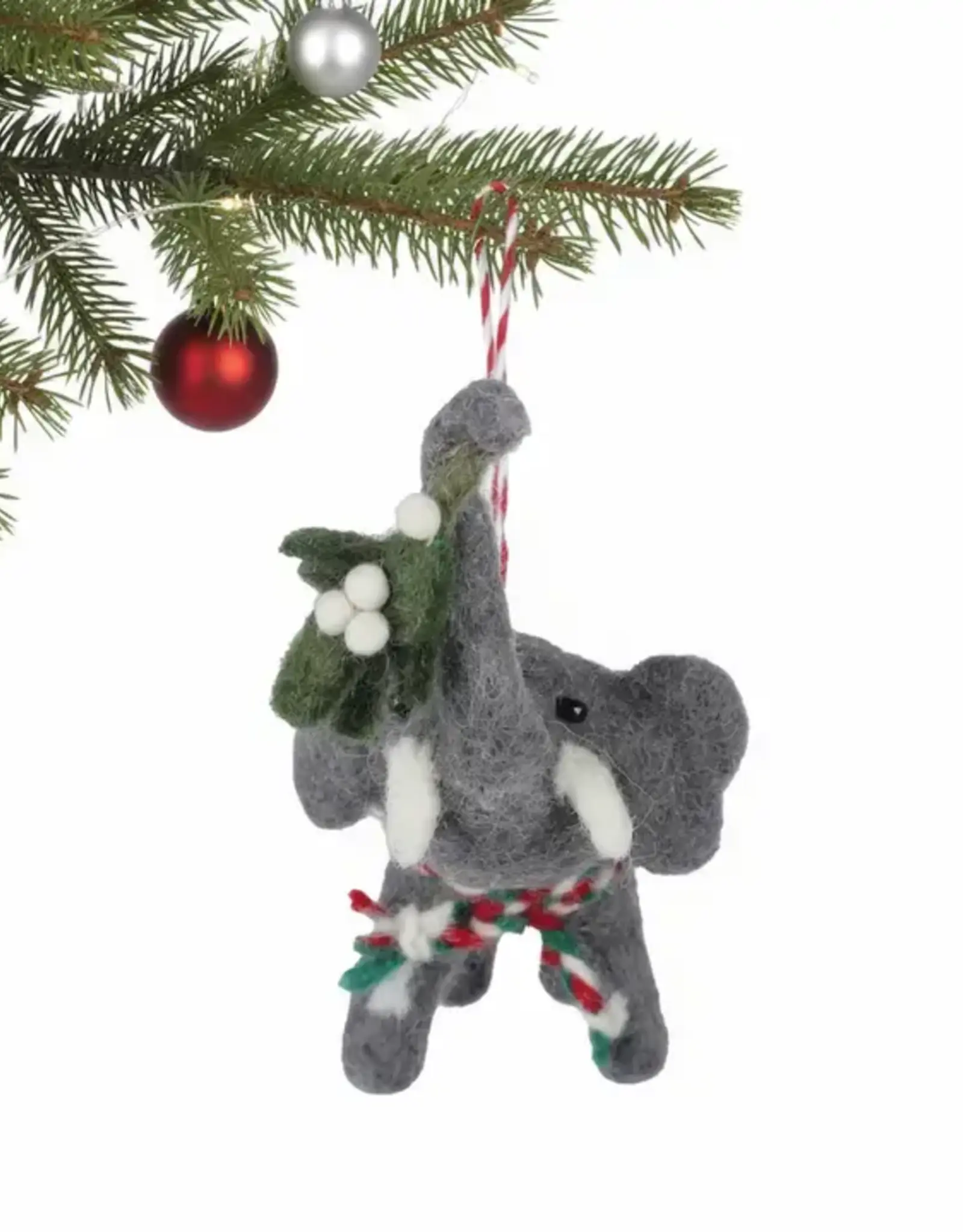 Global Crafts Elephant and Misletoe Ornament