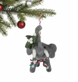 Global Crafts Elephant and Misletoe Ornament