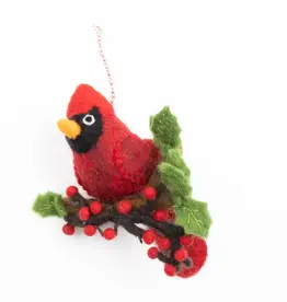 The Winding Road Felt Cardinal on a Branch Ornament
