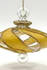 Dandarah Small Blown Glass Ornament - Yellow Swirl Toupie