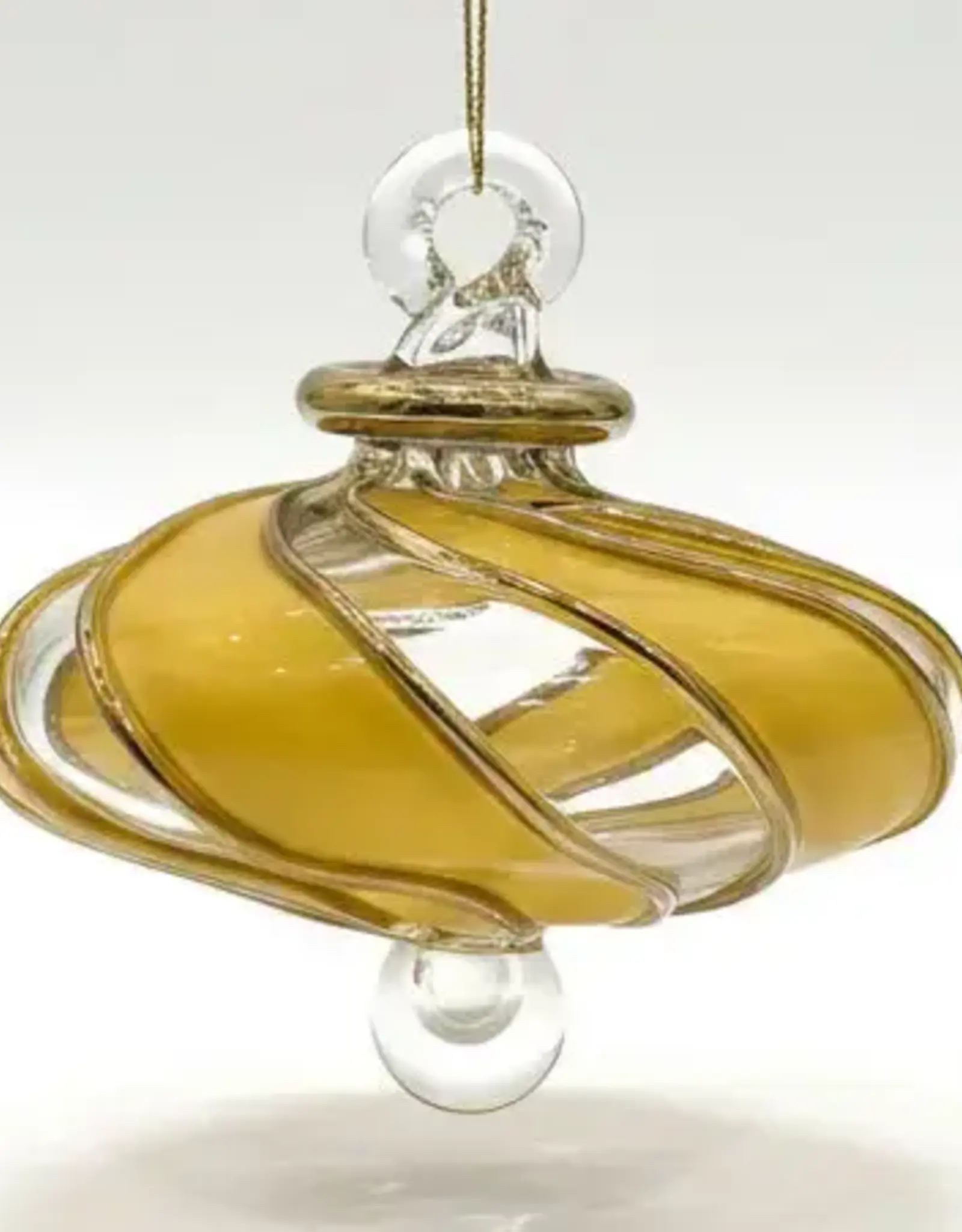 Dandarah Small Blown Glass Ornament - Yellow Swirl Toupie