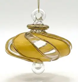 Dandarah Small Blown Glass Ornament - Yellow Swirl Toupie