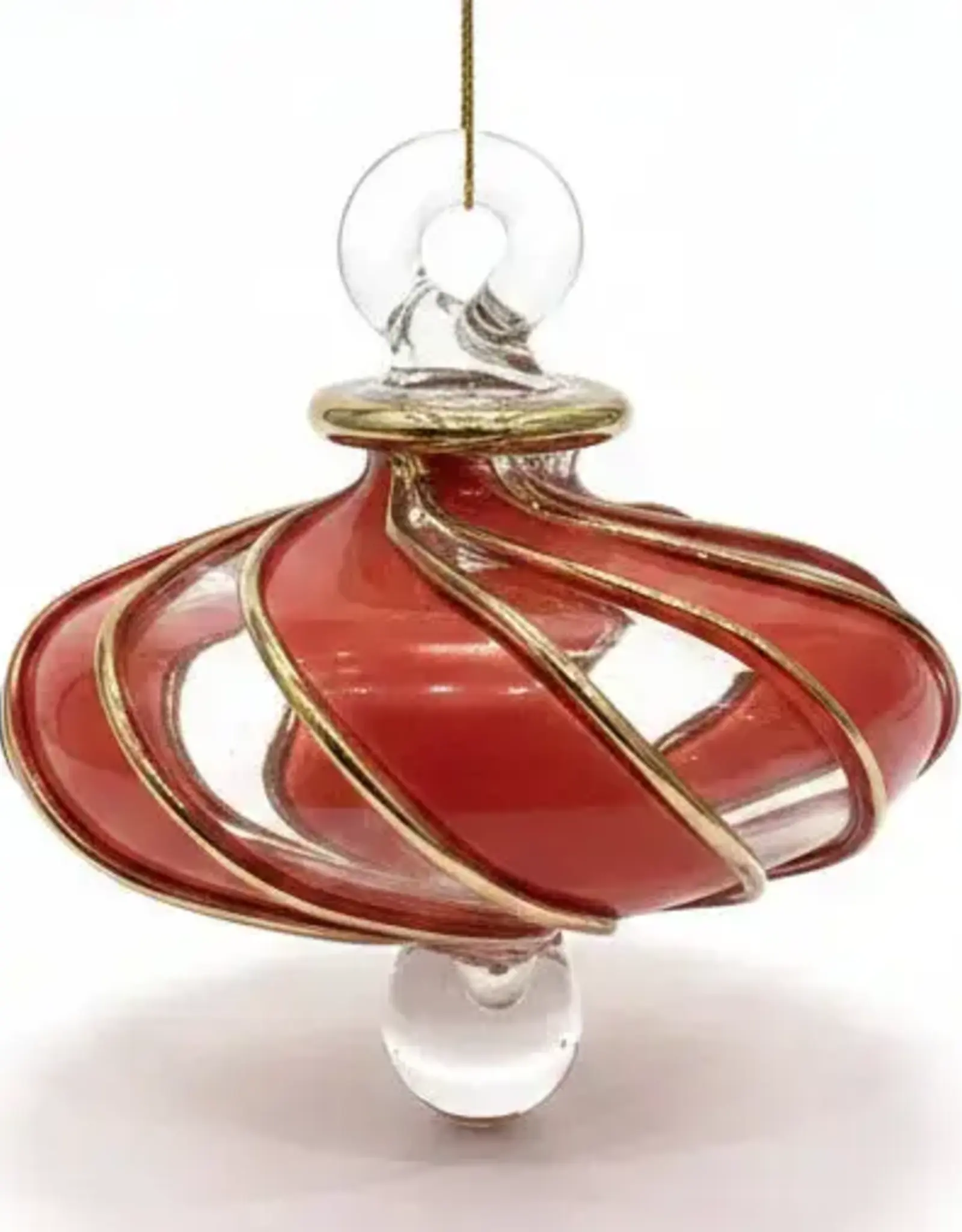 Dandarah Small Blown Glass Ornament - Red Swirl Toupie