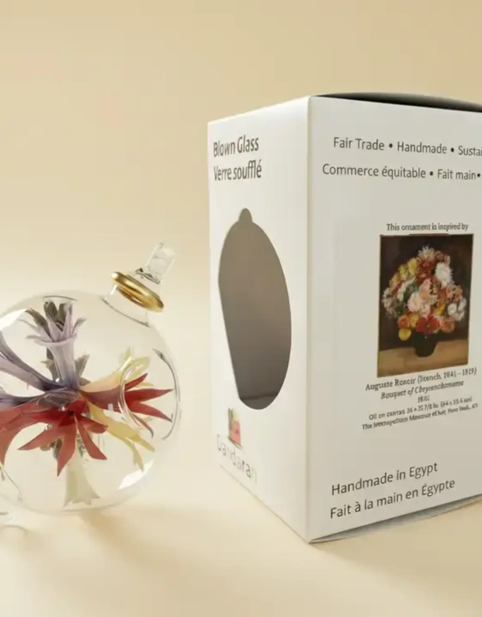 Dandarah Blown Glass Ornament - Renoir Bouquet of Chrysanthemums