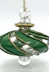Dandarah Small Blown Glass Ornament - Green Swirl Toupie