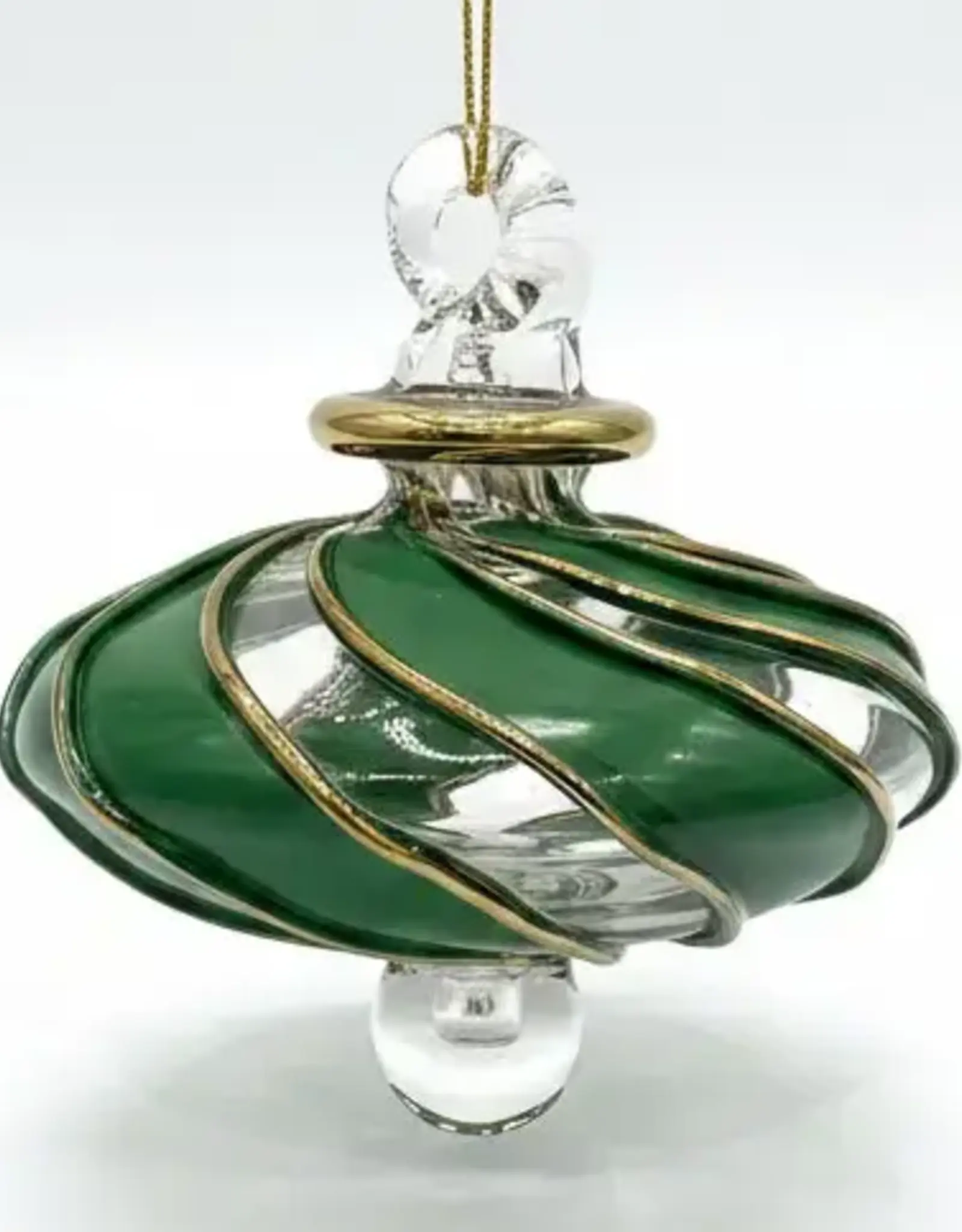 Dandarah Small Blown Glass Ornament - Green Swirl Toupie