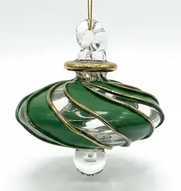 Dandarah Small Blown Glass Ornament - Green Swirl Toupie