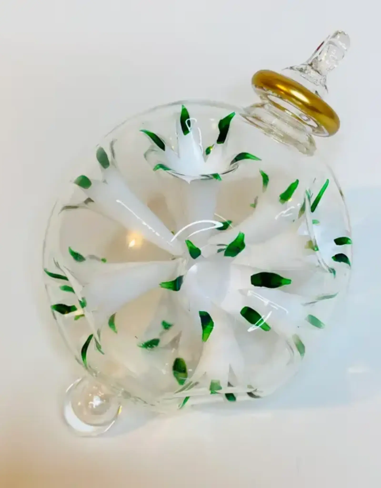 Dandarah Blown Glass Ornament - White and Green Blossoms
