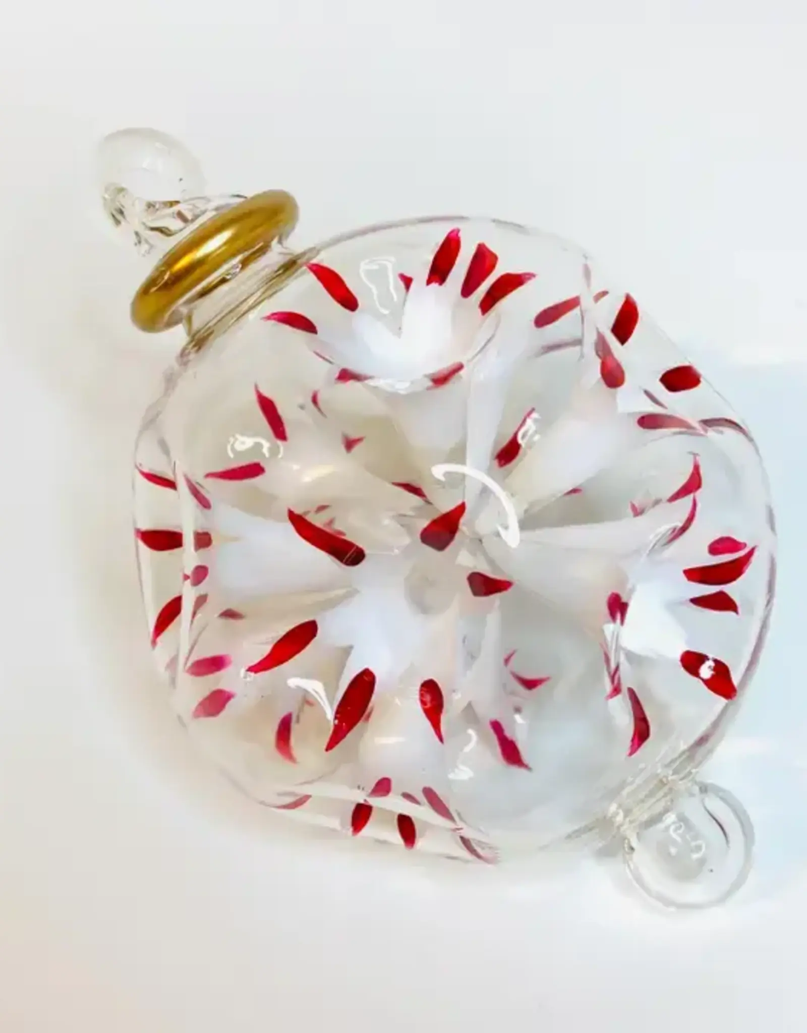 Dandarah Blown Glass Ornament - White and Red Blossoms