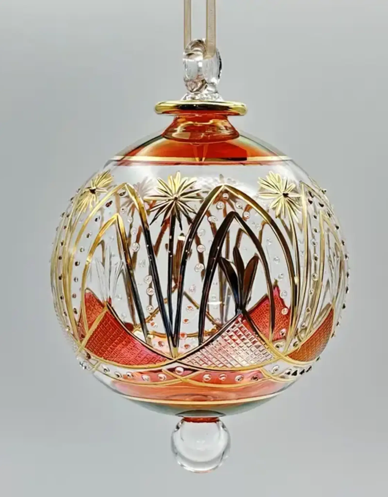 Dandarah Blown Glass Ornament - Red Celestial Flowers
