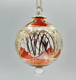 Dandarah Blown Glass Ornament - Red Celestial Flowers