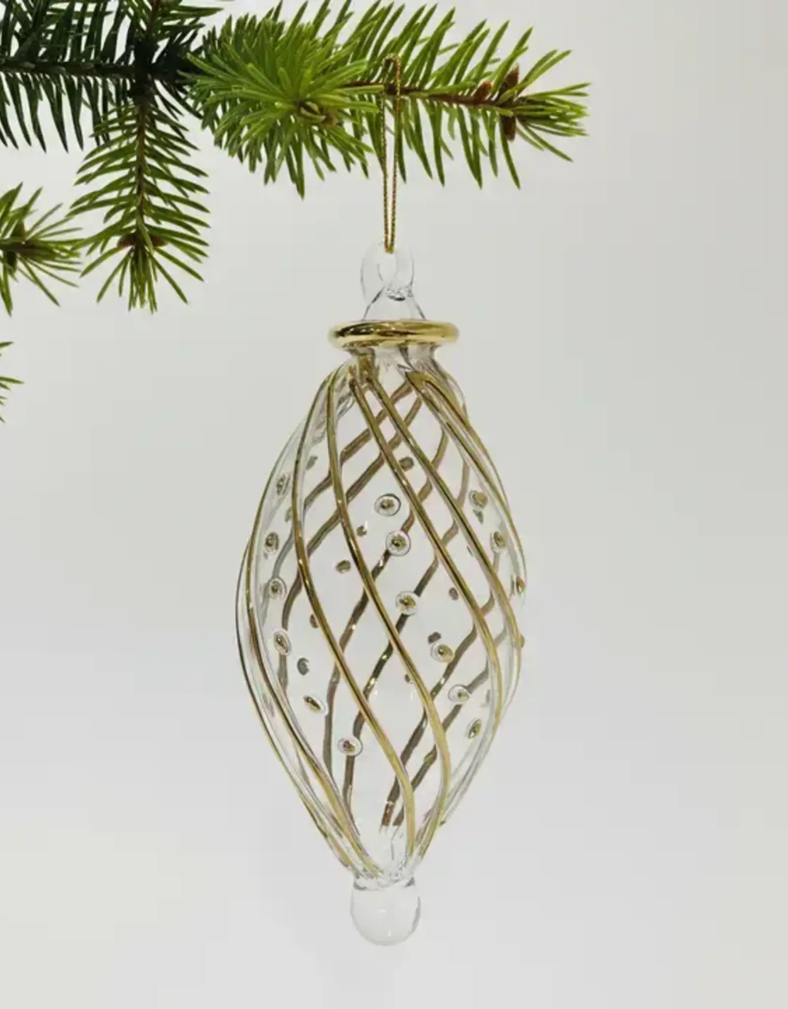 Dandarah Small Blown Glass Ornament - Gold Swirl with Dots