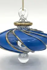 Dandarah Small Blown Glass Ornament - Blue Swirl Toupie