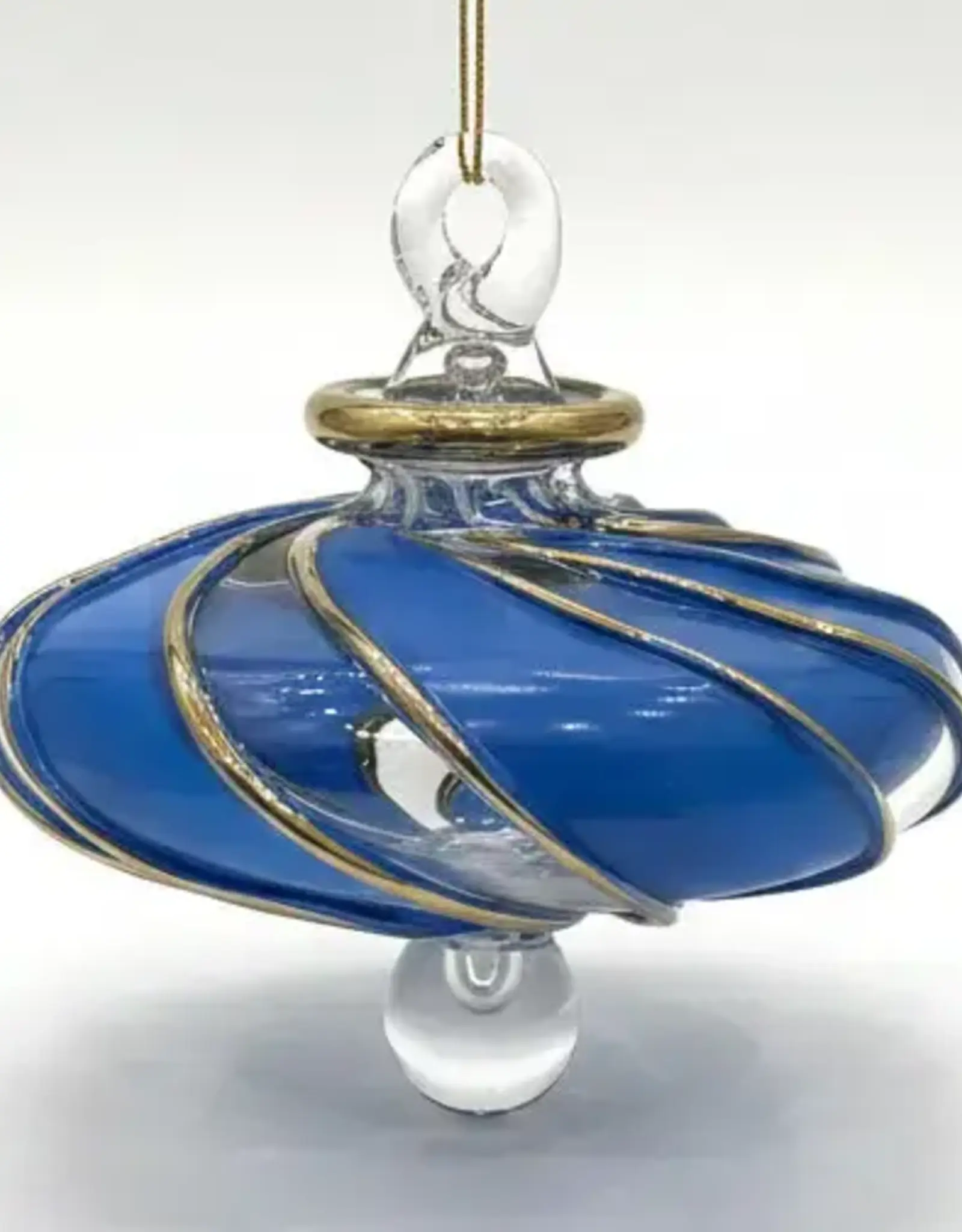 Dandarah Small Blown Glass Ornament - Blue Swirl Toupie