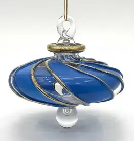 Dandarah Small Blown Glass Ornament - Blue Swirl Toupie