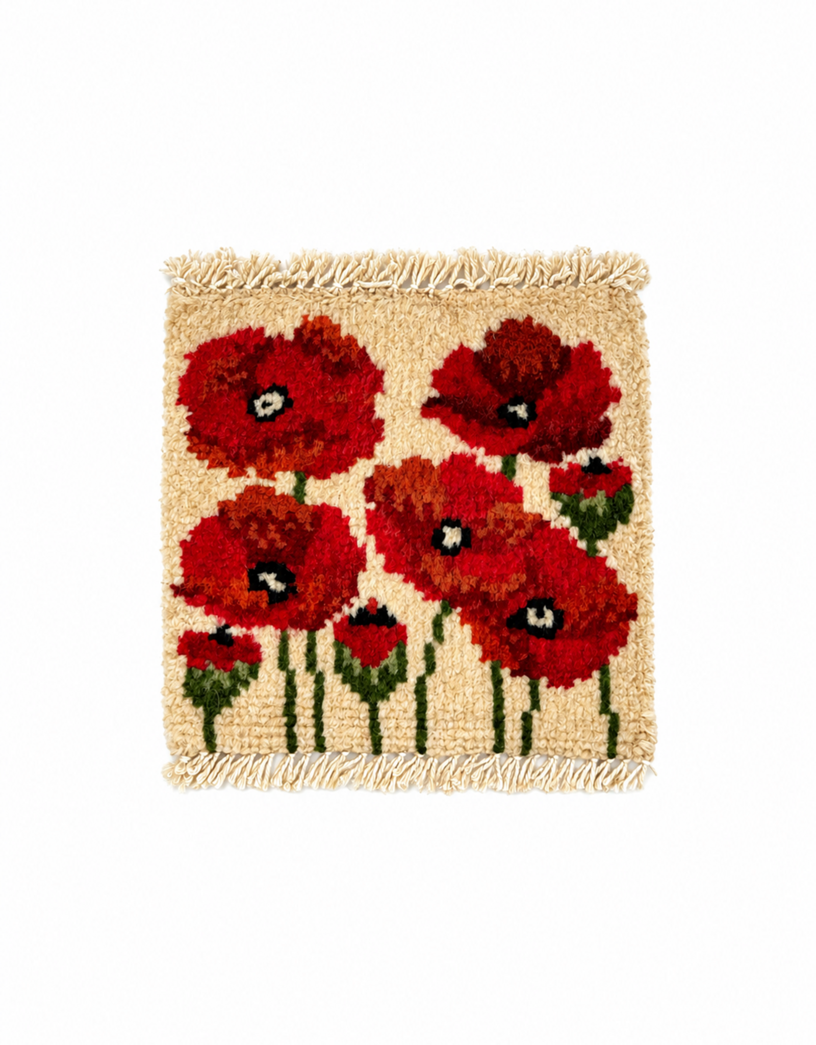 Bunyaad Pakistan Red Poppies on Ivory Mug Rug