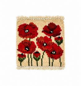 Bunyaad Pakistan Red Poppies on Ivory Mug Rug